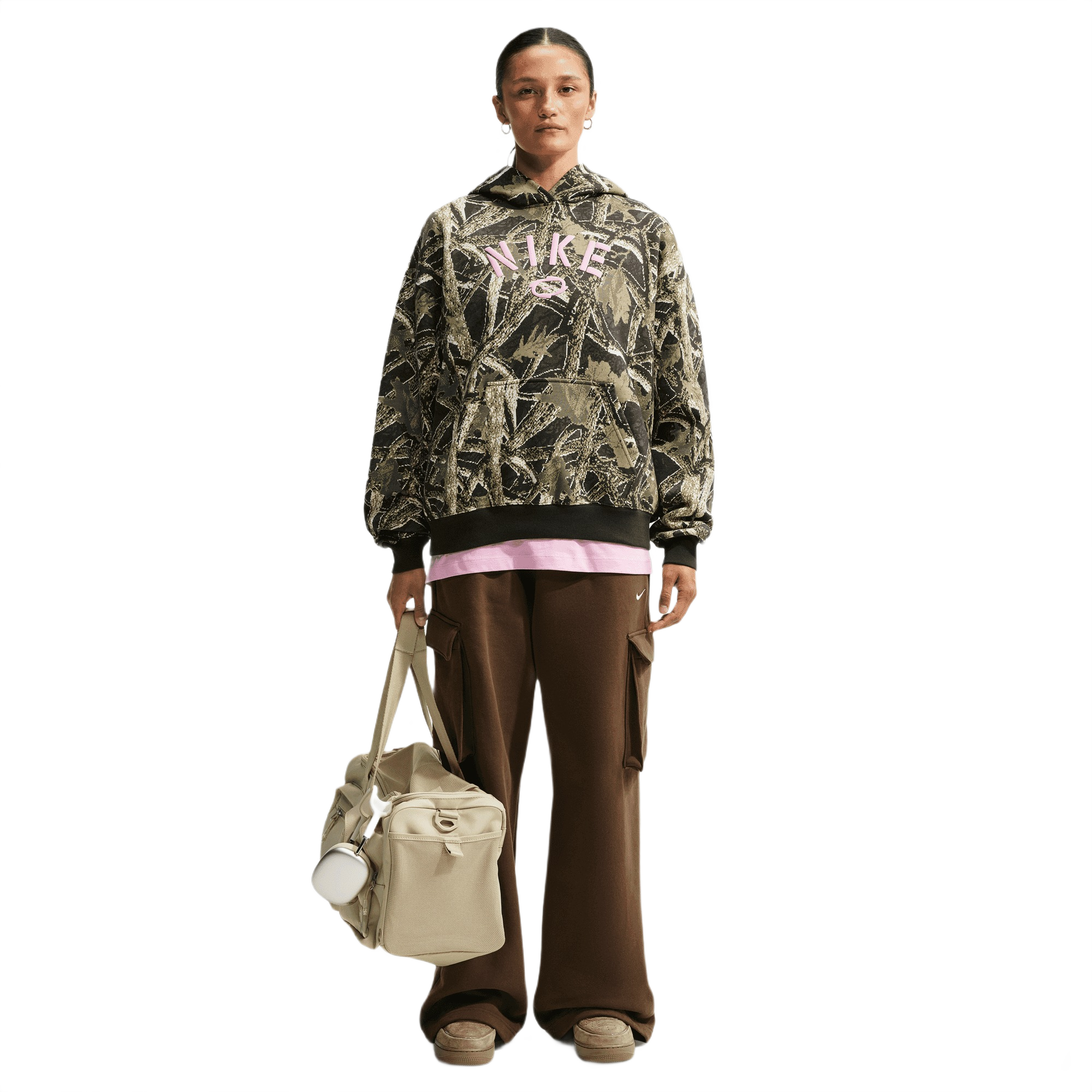 Nike Women's Studio Fleece Medium Weight Oversized Pullover Hoodie - CAMOUFLAGE